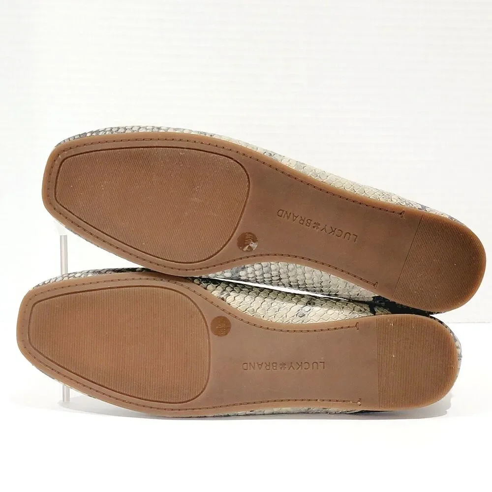 Lucky Brand Womens Sz 8.5 Shoes Alba Chinchilla Slither Snake Print Ballet Flats